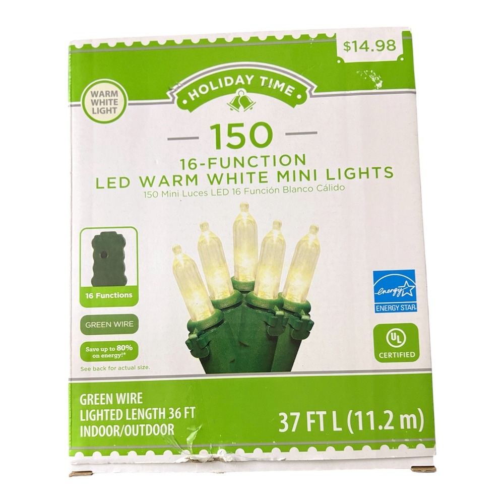 Holiday Time 16 Function LED Cool White Mini Lights 150 Count New